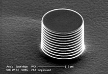 A silicon pillar fabricated using the Bosch process