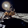 Photograph of NASA lunar lander containing lens flare. Besides the obvious flare around the Sun, the light artifacts at the bottom right are also caused by flare.