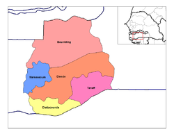 Sédhiou région, divided into 3 départements