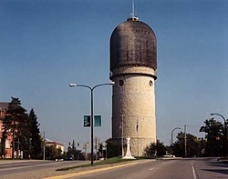 The Ypsilanti Water Tower and statue of Demetrius Ypsilanti.