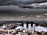 Panorama view of the bridge in 2012, pictured from the People's Friendship Arch