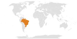 Map indicating locations of Albania and Brazil