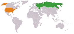 Map indicating locations of Russia and USA