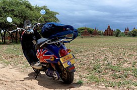 Electric scooter on the field on Bagan Plain in Myanmar