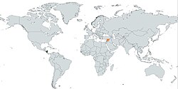 Map indicating locations of Nicaragua and Syria