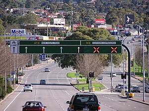 Main South Road at the northern end of the Southern Expressway, Adelaide, Australia, during morning peak (looking south), closed to southbound traffic. This has now changed.