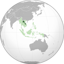 Location of Laos (dark green) in ASEAN (light green) and Asia