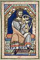 Circa 1200 A.D., England. Westminster Psalter. David playing European harp.