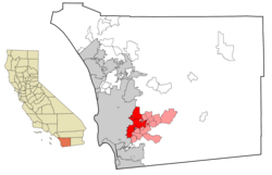 East County cities (red) and unincorporated areas (pink)