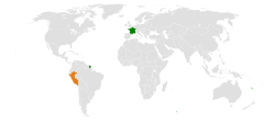 Map indicating locations of France and Peru