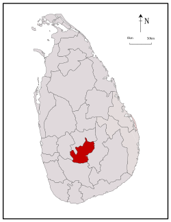 Map of Sri Lanka with Nuwara Eliya District highlighted