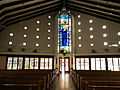 Interior of stained glass and main doors at the (liturgical) west end