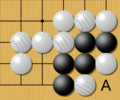 Image 23Under normal rules, White cannot play at A because that point has no liberties. Under the Ing and New Zealand rules, White may play A, a suicide stone that kills itself and the two neighboring white stones, leaving an empty three-space eye. Black naturally answers by playing at A, creating two eyes to live. (from Go (game))