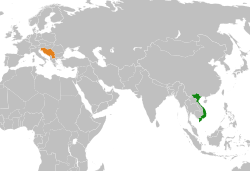 Map indicating locations of Vietnam and Yugoslavia