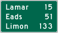 Mileage signs for highway routes, Colorado