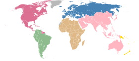 Map of the six continental football confederations