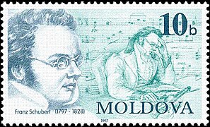 Franz Schubert en un sello de Moldavia, 1997