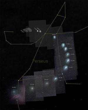 這張合成照片顯示了這顆彗星從2007年10月25日到2008年3月9日在英仙座的大小和運動。