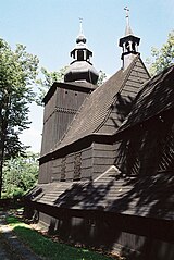 Bielsko-Biała, Polonia. Iglesia de madera en el distrito Mikuszowice Krakowskie