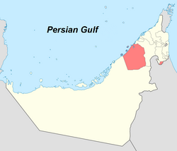 Dubai (red) within the UAE (red and yellow)