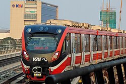 Jabodebek LRT arriving to Jati Mulya station