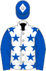 White, royal blue stars and sleeves, royal blue cap, white star