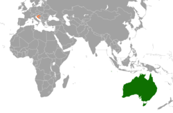 Map indicating locations of Australia and Croatia