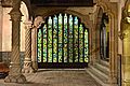 The entrance foyer of the Casa Amatller in Barcelona. The stairs on the right, in front of the large set of stained glass doors, lead to the stair court.