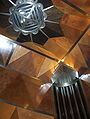 Elevator interior with inlaid wood