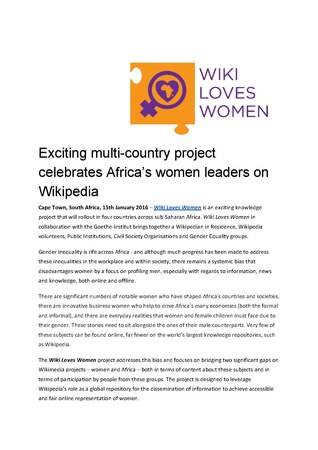 The launch press release for Wiki Loves Women in English in March 2016