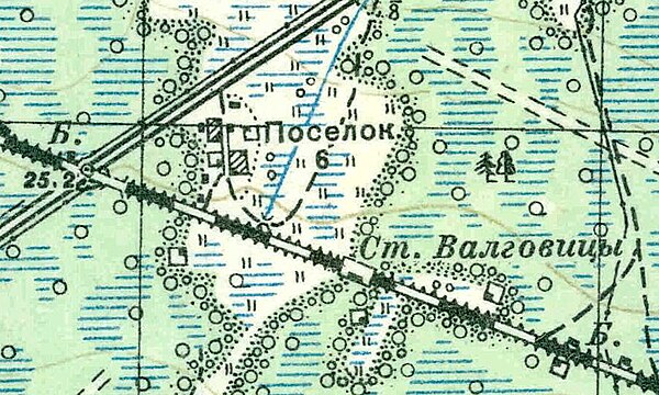 Посёлок при железнодорожной станции Валговицы на карте 1938 года