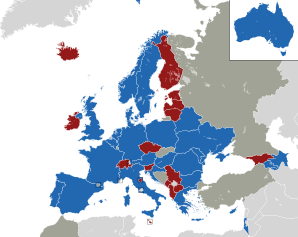 A coloured map of the countries of Europe