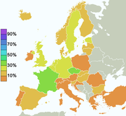 No belief in "any sort of spirit, God or life force" per country based on old Eurobarometer 2005 poll