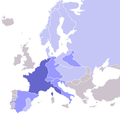 France in 1810 under Napoléon. All shades of blue = states operating a blockade against the U.K.   France