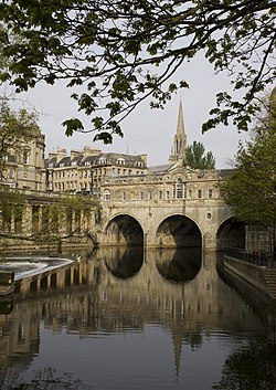 Palladian Pulteney Bridge on the River Avon at Bath