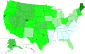 The .svg I created with dark green highlighting the counties Perot won, green highlighting the state in which he received more than 30%, lime green showing the states in which he received between 25 and 30%, lime showing the states where he received between 20 and 25%, light green showing the states where he received between 15 and 20%, light cyan showing the states where he received between 10 and 15%, and white showing the state where he received less than 10%.