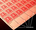 Image 9Rows of perforations in a sheet of 1940 postage stamps (from Postage stamp)