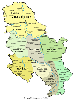 Raška (without northern Montenegro and parts in Kosovo region) and other geographical regions in Serbia