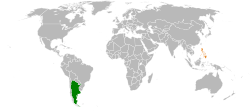 Map indicating locations of Argentina and Philippines