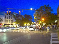 A nighttime street scene on Broadway