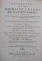 Title page of a 1772 copy of volume 1 of "Recherches sur les modifications de l'atmosphère"