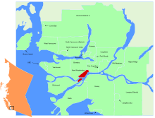 Location of New Westminster in Metro Vancouver