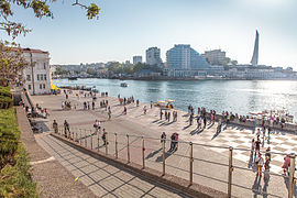 Photo of Sevastopol, Crimea's largest city by population[p] and site of a large naval base[39][8]