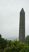 An Irish round tower, bell tower, at Glendalough, Ireland, c. 900 AD