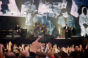 The Libertines performing in 2014 From left: Pete Doherty, Gary Powell (on drums), Carl Barât, John Hassell