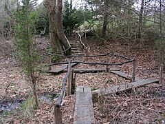 A practical marsh bridge at Boxerwood Gardens