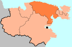 Map of Chukotka showing Iultinsky Municipal District; the black dot represents the town of Anadyr