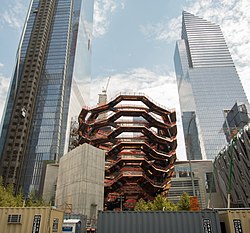 Vessel between 30 Hudson Yards and 10 Hudson Yards, seen in June 2018