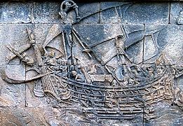 Relief panel of a ship at Borobudur.