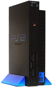 A PlayStation 2 in the original black colour